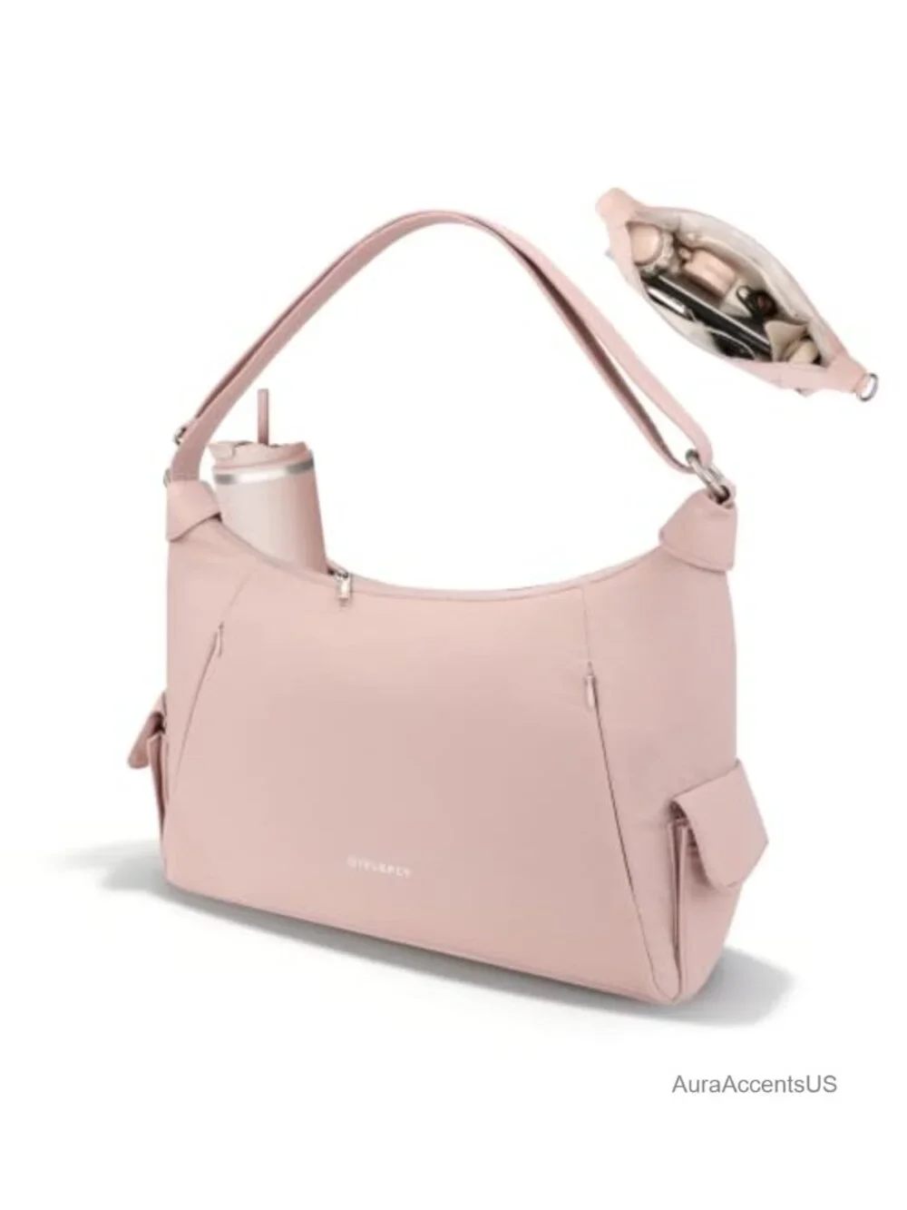 Large Nylon Hobo Bag Shoulder Crossbody Purse Multi-Pocket